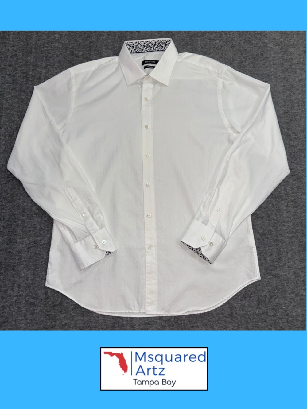 Bugatchi Men's Estimated L White Shaped Fit Textured Button Down Dress Shirt